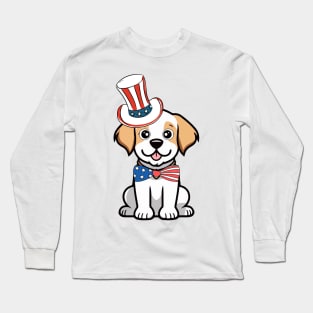 Funny happy dog is wearing uncle sam hat Long Sleeve T-Shirt